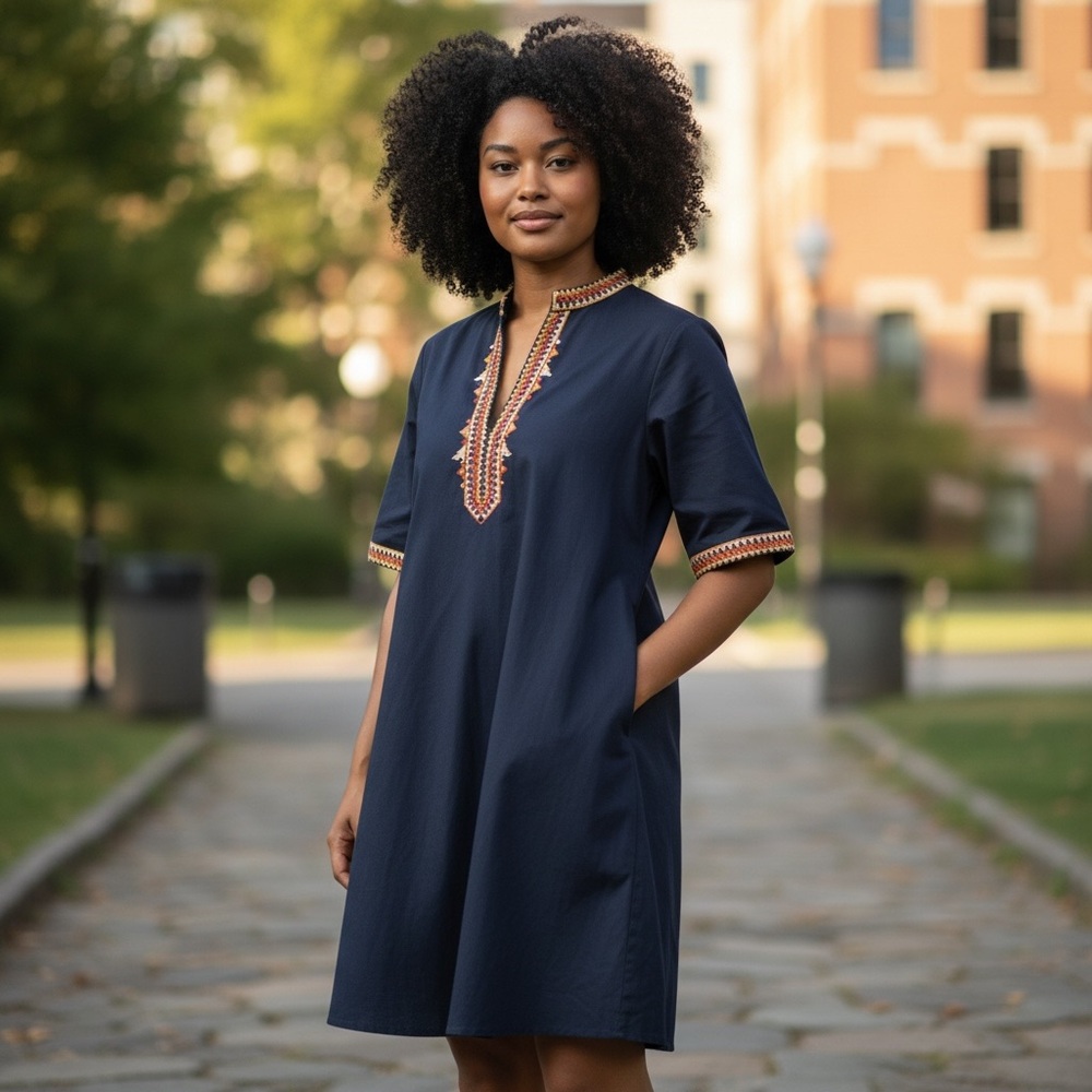 Eshakti: Moroccan-style caftan dress with embroidered trim